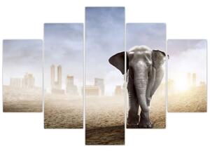 Slika - Sloni v velikem mestu (150x105 cm)