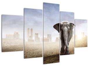 Slika - Sloni v velikem mestu (150x105 cm)