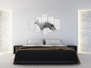 Slika - Arktični volk zrcali divjo pokrajino, črno-belo (150x105 cm)