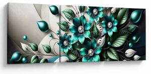 Slika - 3D tirkizni cvjetovi (sa satom) (90x30 cm)