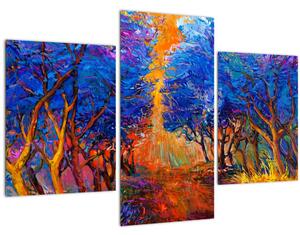 Slika - Jesenske krošnje dreves, moderni impresionizem (90x60 cm)