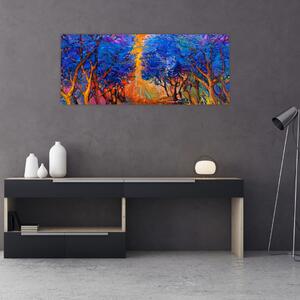 Slika - Jesenske krošnje dreves, moderni impresionizem (120x50 cm)