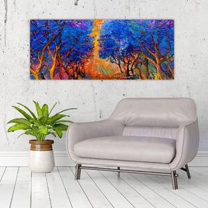 Slika - Jesenske krošnje dreves, moderni impresionizem (120x50 cm)