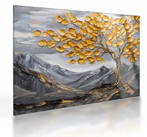 Staklena slika – Drvo sa zlatnim lišćem (70x50 cm)