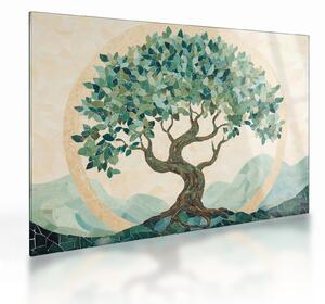Staklena slika – Elegantna mozaika s drvetom (70x50 cm)
