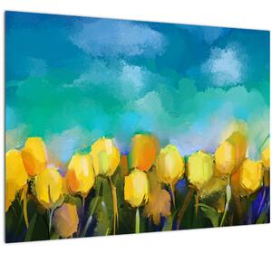 Staklena slika rumenih tulipanov (70x50 cm)
