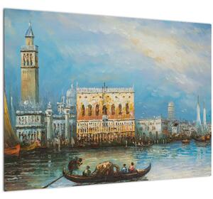 Staklena slika - Gondola skozi Benetke, oljna slika (70x50 cm)