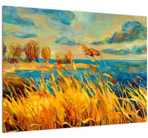 Slika - Sončni zahod nad jezerom, akrilna slika (70x50 cm)