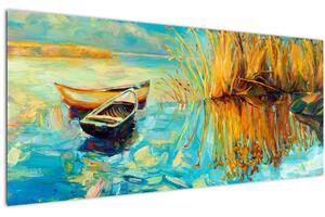 Slika - Jezero s čolni (120x50 cm)