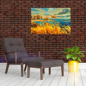 Slika - Sončni zahod nad jezerom, akrilna slika (90x60 cm)
