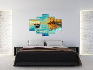 Slika - Jezero s čolni (150x105 cm)