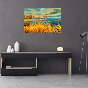 Slika - Sončni zahod nad jezerom, akrilna slika (90x60 cm)