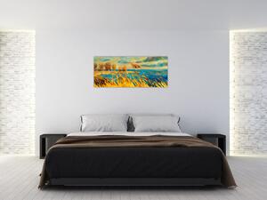 Slika - Sončni zahod nad jezerom, akrilna slika (120x50 cm)