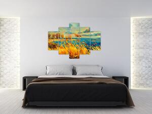 Slika - Sončni zahod nad jezerom, akrilna slika (150x105 cm)