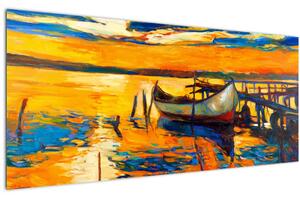 Slika - Čoln ob sončnem zahodu (120x50 cm)