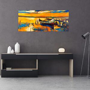 Slika - Čoln ob sončnem zahodu (120x50 cm)