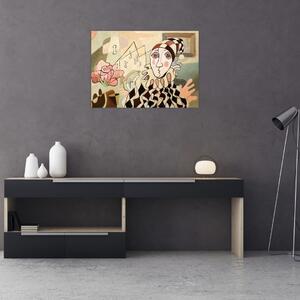 Slika - Kubizem - harlekin in vrtnica (70x50 cm)