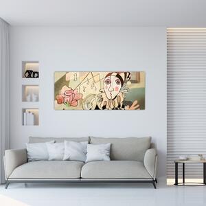 Slika - Kubizem - harlekin in vrtnica (120x50 cm)