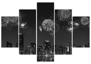 Slika - Ognjemet v Miamiju, črno-bela (150x105 cm)