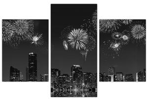 Slika - Ognjemet v Miamiju, črno-bela (90x60 cm)