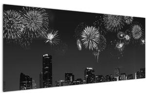 Slika - Ognjemet v Miamiju, črno-bela (120x50 cm)