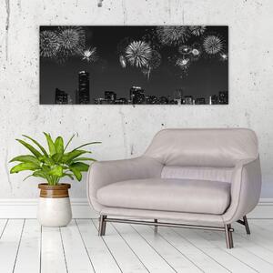 Slika - Ognjemet v Miamiju, črno-bela (120x50 cm)
