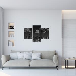 Slika - Ognjemet v Miamiju, črno-bela (90x60 cm)