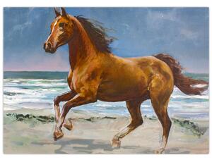 Staklena slika konja na plaži (70x50 cm)