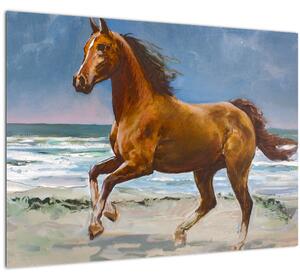 Staklena slika konja na plaži (70x50 cm)
