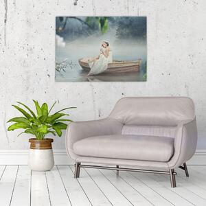 Staklena slika - Ženska na čolnu (70x50 cm)