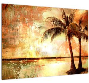 Staklena slika - Palme na plaži (70x50 cm)