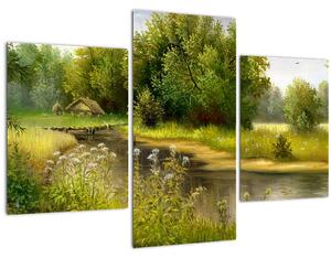 Slika - Reka ob gozdu, oljna slika (90x60 cm)