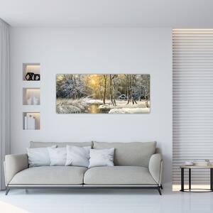 Slika - Koča v gozdu, oljna slika (120x50 cm)
