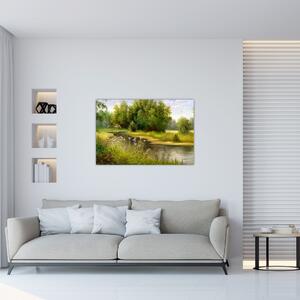 Slika - Reka ob gozdu, oljna slika (90x60 cm)