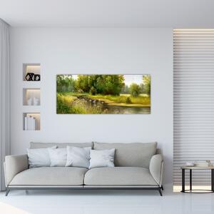 Slika - Reka ob gozdu, oljna slika (120x50 cm)