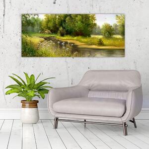 Slika - Reka ob gozdu, oljna slika (120x50 cm)