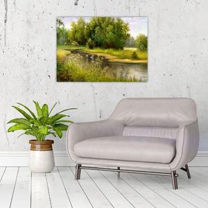 Slika - Reka ob gozdu, oljna slika (70x50 cm)