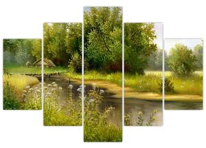 Slika - Reka ob gozdu, oljna slika (150x105 cm)