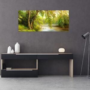 Slika - Vrba ob jezeru, oljna slika (120x50 cm)