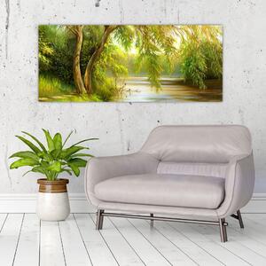 Slika - Vrba ob jezeru, oljna slika (120x50 cm)
