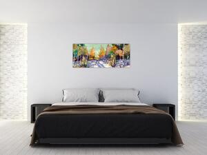 Slika - Zasnežena pot skozi gozd, oljna slika (120x50 cm)
