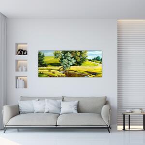 Slika - Reka med travniki, oljna slika (120x50 cm)