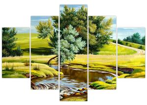 Slika - Reka med travniki, oljna slika (150x105 cm)