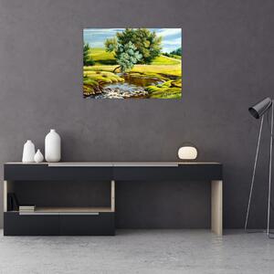 Slika - Reka med travniki, oljna slika (70x50 cm)