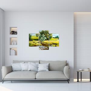 Slika - Reka med travniki, oljna slika (90x60 cm)