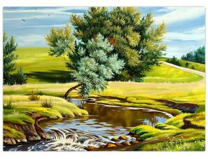 Slika - Reka med travniki, oljna slika (70x50 cm)
