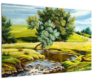 Slika - Reka med travniki, oljna slika (90x60 cm)