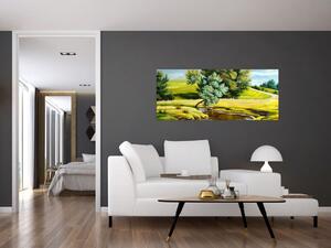 Slika - Reka med travniki, oljna slika (120x50 cm)
