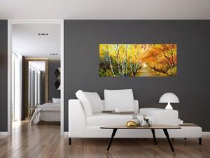 Slika - Romantična uličica ob vodi, oljna slika (120x50 cm)