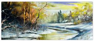 Slika zimske reke, oljna slika (120x50 cm)